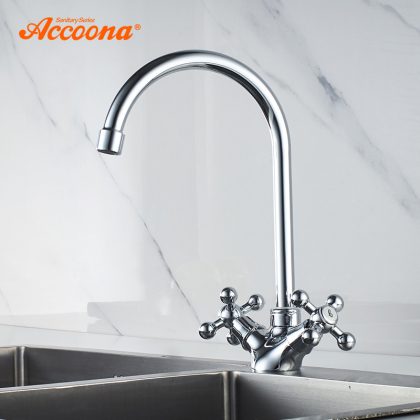 chrome 2 cross handle kitchen faucet