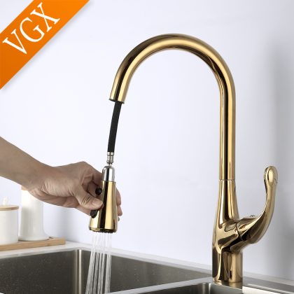 Brushed gold pull down kitchen faucet with sprayer