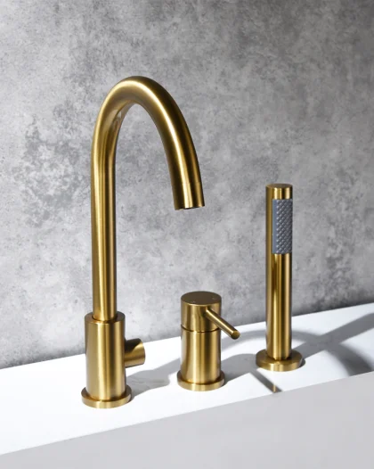 3 Hole Brass Brushed Gold Bathtub Faucet